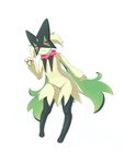 ambiguous_gender anthro cheese dairy_products flower food fur generation_9_pokemon green_body hi_res leaf looking_at_viewer mask meowscarada nintendo plant pokemon pokemon_(species) red_eyes sandwich_(food) solo xiwomo