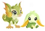 big_ears big_tail chibi cross-shaped_pupils genshin_impact green_body k_enderlight mihoyo red_nose saurian_(genshin_impact) simple_background sitting tail white_background yumkasaurus