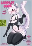 blush bodily_fluids bodysuit brap clothed clothing comic cosplay_game cover cover_art cover_page crossdressing digital_media_(artwork) felid femboy hair hi_res legwear male mammal nier nier_automata nipples oliver_(orcalx) orcalx pantherine pinup platinumgames pose qr_code skinsuit smile solo stockings stripes sweat tail text tiger tight_clothing white_body white_hair wide_hips yorha_2b zelles