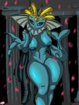 3:4 akasha_(queen_of_the_damned) anthro areola beckoning belly_dance blue_areola blue_body blue_eyes blue_nipples blue_sclera blue_skin breasts crown dancing dark_sclera drow462 ear_fins ear_frill eeveelution fangs female fin fin_frill frill_(anatomy) generation_1_pokemon genitals gesture glowing glowing_eyes gold_(metal) gold_crown gold_jewelry hand_outstretched headgear hi_res jewelry looking_at_viewer marine night nintendo nipples nude nude_anthro offering_hand offering_to_viewer petals pillar pokemon pokemon_(species) pussy queen queen_of_the_damned royalty scales seducing_viewer seductive smile smiling_at_viewer solo tail teeth thick_thighs vampire vaporeon wide_hips