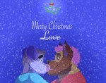 2020 american_opossum anthro biped black_nose blue_background blue_clothing blue_shirt blue_topwear brown_body brown_fur christmas christmas_card clothed clothing daire daire301 digital_media_(artwork) duo english_text fur hair hi_res holidays hyena krib male mammal marsupial mistletoe pink_hair pink_nose plant red_clothing red_shirt red_topwear romantic romantic_couple sharp_teeth shirt simple_background smile snow snowing teeth text topwear virginia_opossum