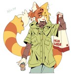 Rating: s
ID: 5547557
Date: 2025-05-04 01:10:51 -0400
Status: active
Score: 11
absurd_res ambiguous_gender anthro bangs calico_cat can catmask claws clothing container digital_media_(artwork) domestic_cat english_text fangs felid feline felis green_clothing green_eyes green_jacket green_topwear hair half-closed_eyes hi_res holding_bag holding_can holding_container holding_object inner_ear_fluff jacket long_sleeves long_tail mammal markings medium_hair narrowed_eyes one_eye_closed open_mouth orange_body ponytail simple_background solo striped_markings striped_tail stripes sweater tail tail_markings teeth text topwear tuft turtleneck whiskers white_background white_inner_ear white_inner_ear_fluff white_sclera post #5547557