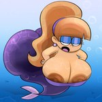 1:1 alternate_species areola bent_over big_breasts big_butt black_eyes blonde_hair breasts brown_areola brown_nipples bubble butt cleavage cleavage_overflow clothed clothing disney eyelashes eyeshadow female fish fish_tail gravity_falls hair hi_res huge_butt light_body light_skin long_hair looking_at_viewer makeup marine merfolk narrowed_eyes nipple_slip nipples open_mouth ota_(artist) pacifica_northwest ponytail purple_body purple_clothing purple_eyeshadow purple_scales purple_topwear scales solo split_form tied_hair topwear underwater water