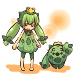 1:1 alternate_species barefoot cacnea clothing cosplay crown duo elemental_creature feet female flora_fauna generation_3_pokemon green_hair hair hat headgear headwear hitec human humanized mammal nintendo not_furry pigtails plant pokemon pokemon_(species) shadow simple_background sleeveless standing young