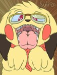 3:4 absurd_res eyewear fan_character generation_1_pokemon glasses hi_res male mouth_shot nintendo open_mouth pikachu pokemon pokemon_(species) red_eyes scarf sleazy_(sleazypikachu) suiro symmetry