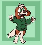 2023 aliasing ambiguous_gender anthro arms_out bird_dog bottomless brown_body brown_fur brown_nose brown_pawpads canid canine canis cavalier_king_charles_spaniel chibi clip_studio_paint_(artwork) clothed clothing cloud_(cloudpie) digital_drawing_(artwork) digital_media_(artwork) digitigrade domestic_dog feet female_(lore) flat_colors floppy_ears freckled_face freckles full-length_portrait fur green_background green_clothing green_eyes green_hoodie green_topwear handpaw head_tuft hindpaw hoodie hunting_dog lop_ears mammal open_mouth open_smile pawpads paws pink_tongue portrait simple_background smile snout solo spaniel standing tail thatguynamedjoe tongue topwear toy_dog tuft white_body white_fur