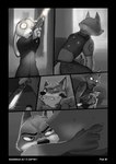 2021 ambiguous_gender anthro arm_tuft belt biped black_border border bottomwear bulletproof_vest canid canine canis cheek_tuft clothed clothing comic disney dog_tags elbow_tuft english_text facial_tuft female_(lore) fox foxxj furgonomics greyscale group gun handgun head_tuft hi_res holding_gun holding_handgun holding_object holding_pistol holding_ranged_weapon holding_weapon holster judy_hopps knife lagomorph leporid male mammal monochrome neck_tuft nick_wilde one_eye_closed pants pistol rabbit ranged_weapon red_fox shirt shooting t-shirt tail tail_clothing text topless topwear true_fox tuft utility_belt weapon white_eyes wolf zootopia