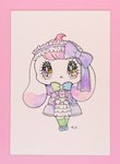 2018 accessory alien alternative_fashion anthro bangs big_eyes big_head bow_ribbon chibi clothing cool_colors cune_(peropero_sparkles) dress eyelashes female floppy_ears footwear frilly frilly_clothing glistening glistening_eyes hair hair_accessory hair_bow hair_ribbon headgear headwear hi_res j-fashion kemono lagomorph leporid lolita_(fashion) mammal markings neck_bow official_art on_model painting_(artwork) pastel_theme paws peropero_sparkles pink_hair pink_theme rabbit rabbit_ears ribbons socks solo sparkles sparkling_eyes sweet_lolita traditional_media_(artwork) watercolor_(artwork) white_body yurie_sekiya