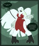 5:6 anthro avian big_claws bird claws clothing english_text female ghast hi_res jintally kinktober orcus owl solo speech_bubble text torn_clothing transformation zombification