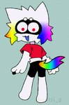 alien ambiguous_gender animated anthro domestic_cat facial_markings felid feline felis hair head_markings kentrl-z mammal markings mask_(marking) multicolored_hair rainbow rainbow_hair red_eyes short_playtime solo