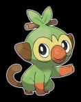 2019 alpha_channel ambiguous_gender black_eyes elemental_creature feral flora_fauna full-length_portrait fur generation_8_pokemon green_body green_fur grookey happy hi_res leaf mammal nintendo official_art plant pokemon pokemon_(species) portrait primate simple_background sitting smile solo transparent_background unknown_artist