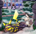 ball_gag bdsm bondage bound feral gag gagged generation_1_pokemon generation_7_pokemon ghost halloween hi_res holidays mimikyu nintendo pikachu pokemon pokemon_(species) raptorroper spirit spooky_(disambiguation)