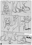 2013 3_toes 4_fingers ahastar ahastar_(artist) anthro bolt_(diablo_the_rex) collaboration comic deinonychus diablo_the_rex dinosaur dragon dromaeosaurid duo english_text european_mythology extreme_size_difference feet feral fingers foot_markings greyscale hi_res holding_by_tail larger_feral leg_markings macro male male/male markings monochrome mythological_creature mythological_scalie mythology pawpads prehistoric_species reptile scalie size_difference smaller_anthro speech_bubble stomping text theropod toes western_dragon