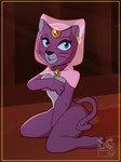 anthro around_the_world_with_willy_fog blush breasts digital_media_(artwork) domestic_cat ear_piercing ear_ring felid feline felis female fur hi_res jewelry looking_at_viewer mammal nude piercing princess_romy purple_body ring_piercing solo toongrowner