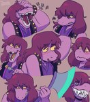 Rating: s
ID: 2961608
Date: 2021-10-05 20:28:28 -0400
Status: active
Score: 98
2021 anthro clothing deltarune expression_sheet female froggsalt hair hi_res humanoid juwshi messy_hair purple_body purple_hair purple_skin reptile scalie sharp_teeth solo susie_(deltarune) teeth topwear undertale_(series) yellow_sclera post #2961608