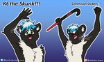 ambiguous_gender anthro black_body black_fur cachuchas chest_tuft digital_media_(artwork) fangs fur gesture green_eyes happy hi_res hockey_stick mammal mephitid skunk teeth tuft waving white_body white_fur