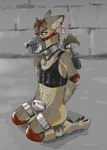 2019 anthro balls bdsm binder_(restraint) biped black_eyes brown_body brown_fur brown_hair canid canine canis chastity_cage chastity_device clothing collar collar_tag coyote ear_piercing ear_tag elbow_pads facial_piercing fake_smile fur genitals hair hands_tied_behind_back knee_pads kneeling kneeling_on_ground latex latex_clothing latex_shirt latex_tank_top latex_topwear lock male mammal metal_chastity_cage muzzle_(object) muzzled nose_piercing nose_ring padlock permanent_chastity_device piercing posture_collar raised_tail restraints ring_piercing sheath_cage shirt slave slim_anthro slim_male slim_sub snickersthecat solo submissive submissive_anthro submissive_male tail tank_top topwear yellow_eyes yellow_sclera