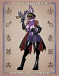 anthro astra_militarum bolt_pistol breasts chaos_cultist clothed clothing commissar digital_drawing_(artwork) digital_media_(artwork) female fur gun hi_res imperial_guard lagomorph leporid mammal multi_breast pattern_background poster purple_body purple_fur rabbit ranged_weapon simple_background solo stogiegoatarts warhammer_(franchise) warhammer_40000 weapon