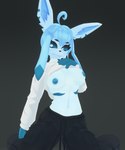 3d_(artwork) 5:6 absurd_res anthro anthrofied blue_body blue_eyes blue_fur breasts clothed clothing clothing_lift digital_media_(artwork) eeveelution eyelashes female fur generation_4_pokemon glaceon hair hand_on_chest heart_eyes heart_symbol hi_res humanoid kneeling mora_(tednotbob) nintendo nipples partially_clothed pokemon pokemon_(species) pokemorph portrait presenting presenting_breasts simple_background smile smug solo submissive submissive_female tednotbob teeth