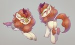 2018 autumn_blaze_(mlp) brown_hair brown_tail butt digital_drawing_(artwork) digital_media_(artwork) female feral friendship_is_magic fur grey_background hair hasbro kirin_(mlp) looking_at_viewer lying my_little_pony rear_view simple_background smile smiling_at_viewer solo standing tail xp_r6 yellow_eyes