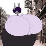 1:1 anthro big_breasts bra_lines breasts clothed clothing dress female gibson_girl hi_res huge_breasts huge_thighs hyper hyper_breasts lagomorph leporid lottie_cummins_(thechavicgerman) mammal rabbit solo thechavicgerman_(artist) thick_thighs victorian