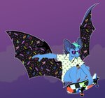 90's_theme anthro bat bat_wings clothed clothing eyewear hi_res irradiatedpiratebooty male mammal membrane_(anatomy) membranous_wings pantsless pantsless_anthro pattern_clothing patterned_fur skateboard skateboard_trick skateboarding solo sunglasses unnatural_colors vehicle wing_pattern wings