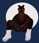 anthro balls bear brown_body brown_fur cellphone clothing electronics footwear fur fur_tuft genitals male mammal nipples penis phone simple_background smartphone socks solo tuft ursine wakaimaa