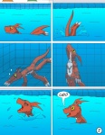 anthro bandai_namco comic digimon digimon_(species) digital_hazard digital_media_(artwork) diving dragon guilmon hector21314 inverted_zero_unit male markings mythological_creature mythological_scalie mythology partially_submerged reptile scalie solo swimming swimming_pool symbol tail underwater water zero_unit