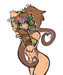 abs accessory anthro aphrodite_(hades) armband bedroom_eyes bottomless bottomless_anthro bottomless_female bracelet brown_hair brown_markings clothed clothing convenient_censorship digital_drawing_(artwork) digital_media_(artwork) female fingers flat_chested gold_(metal) gold_jewelry green_eyes guoh hades_(game) hair harem_jewelry head_tentacle highlights_(coloring) jewelry kheil_(supercell) lagomorph looking_at_viewer mammal markings muscular muscular_anthro muscular_female narrowed_eyes naughty_face nude nude_anthro nude_female ponytail prehensile_ears seductive serratus sharp_teeth simple_background smile solo tan_body teeth unknown_species white_background