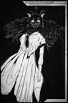 0l-fox-l0 2:3 absurd_res animal_humanoid anthro black_and_white cat_humanoid clothed clothing creepy creepy_cute creepy_face digital_drawing_(artwork) digital_media_(artwork) dress dress_only english_text felid felid_humanoid feline feline_humanoid female fox_tail grin hair hi_res humanoid hybrid long_dress long_hair mammal mammal_humanoid monochrome rib_cage smile solo text unbuttoned whiskers