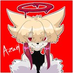 angel animal_ears azael_(azazel) black_clothing blonde_hair cel_shading clothing creepy_smile demon digital_drawing_(artwork) digital_media_(artwork) hair humanoid male red_background red_eyes shaded short_hair simple_background sinfrou smile solo upper_body x_eyes