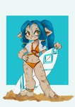 absurd_res anthro asura beach clothing female guild_wars hair hi_res joydrawsart long_hair looking_at_viewer pose reya(theant01) solo surfboard swimwear