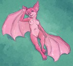 abstract_background adelaide_(squirrel) anthro bat bat_ears bat_nose bat_wings breasts claws ear_piercing ear_ring erect_nipples fangs female fur genitals green_background hair lying mammal membrane_(anatomy) membranous_wings multicolored_body multicolored_fur nipples nude on_back open_mouth piercing pink_body pink_fur pink_hair pink_nipples pink_pussy purple_eyes pussy ring_piercing simple_background smile solo teeth two_tone_body two_tone_fur unimpressive_(artist) winged_arms wings