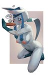 anthro areola blue_body blush breasts censored disembodied_penis duo eeveelution fellatio female fingering fingering_self generation_4_pokemon genitals glaceon gloves_(marking) gudlmok99 hi_res human humanoid_genitalia humanoid_penis kneeling kneeling_oral_position male male/female mammal markings masturbation medium_breasts mosaic_censorship nintendo nipples oral penile penis penis_grab pokemon pokemon_(species) pokemorph sex vaginal vaginal_fingering