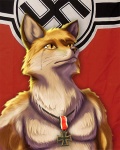 4:5 amber_eyes anthro bodily_fluids brown_body brown_fur canid canine cross crying flag fox fur fursecution fursecution_fox iron_cross lol_comments low_res male mammal nazi nazi_flag nude orange_body orange_eyes orange_fur pupils slit_pupils solo swastika taurin_fox tears third-party_edit world_war_2