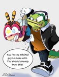 Rating: e
ID: 4821548
Date: 2024-06-01 13:16:40 -0400
Status: active
Score: 22
alligator alligatorid amber_eyes anthro arthropod bee black_clothing black_footwear black_jacket black_shoes black_topwear blue_bottomwear blue_clothing blue_shorts bodily_fluids bottomwear briefs bumble_bee_(species) chain chain_necklace charmy_bee clothed clothing crocodile crocodilian denim denim_bottomwear denim_clothing dialogue duo electronics english_text footwear fully_clothed genital_fluids gloves gold_(metal) gold_chain gold_jewelry gold_necklace hand_in_pocket handwear hanging_wedgie headphones hi_res hymenopteran insect jacket jeans jewelry male necklace orange_clothing orange_shirt orange_topwear pants pink_clothing pink_shirt pink_topwear pockets reptile scalie sdcharm_(artist) sega shirt shorts socks sonic_the_hedgehog_(series) speech_bubble text topwear underwear urine vector_the_crocodile wedgie wedgie_fetish wetting wetting_bottomwear white_clothing white_footwear white_gloves white_handwear white_socks post #4821548