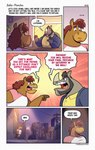 2023 angry anthro bottomwear brown_body clothing comic detailed_background dialogue ellipsis english_text equid equine guayodraws hi_res horse inside male mammal night outside poncho_(julio_&_poncho) rhinoceros shirt shorts sitting slightly_chubby text topwear