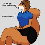 1:1 anthro bottomwear clothing distracted english_text female heydaysfm lisa_(heydaysfm) mammal rodent sciurid skirt solo text thick_thighs tight_clothing tree_squirrel wide_hips