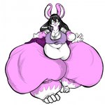 2010 anthro behemuffin belly belly_rolls big_breasts black_hair bottomwear breasts buckteeth chubby_cheeks clothing deep_navel digital_media_(artwork) fat_rolls female fia_(deonwolf) fur green_eyes hair hi_res huge_thighs hyper hyper_thighs lagomorph leg_rolls leporid mammal multicolored_body multicolored_fur navel nipple_outline obese obese_anthro obese_female overweight overweight_anthro overweight_female pink_body pink_fur rabbit shirt skirt solo teeth thick_thighs topwear two_tone_body two_tone_fur white_body white_fur