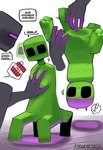 ambiguous_gender anthro black_body creeper_(minecraft) dialogue duo enderman green_body hand_on_chest hi_res microsoft minecraft mojang simple_background sincastermon speech_bubble square_(anatomy) upside_down xbox_game_studios