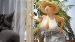 16:9 3d_(artwork) anthro big_breasts blender_(artwork) breasts canid canine canis clothing digital_media_(artwork) disney dress duo felid female fur hat headgear headwear hi_res lion male mammal mmad nala_(mayosplash) nala_(the_lion_king) nude_beach orange_body orange_fur outside pantherine ricky_(mmad) sun_hat sundress the_lion_king translucent translucent_clothing whistling widescreen wolf