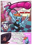 absurd_res anthro anthrofied blue_body breasts comic dialogue dildo do!_games equid equine female friendship_is_magic genitals hasbro hi_res horn mammal my_little_pony mythological_creature mythological_equine mythology rainbow_dash_(mlp) rarity_(mlp) sex_toy strapon unicorn white_body