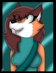 anthro breasts brown_body brown_fur brown_hair canid canine clothing creativefandomminds female fox fur green_eyes hair macy mammal multicolored_body multicolored_fur orange_body orange_fur shirt smile solo teeth topwear white_body white_fur