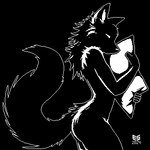 1:1 2024 5_fingers anthro biped black_and_white black_body black_fur black_shading butt canid canine canis digital_media_(artwork) ezeeshady female fingers fluffy fluffy_tail fur head_tuft highlights_(coloring) hug hugging_object hugging_pillow inner_ear_fluff mammal monochrome monotone_background narrowed_eyes nude outline pillow pixel_(artwork) portrait side_view signature simple_background solo tail three-quarter_portrait tuft white_eyes white_highlights white_inner_ear_fluff white_nose white_outline wolf