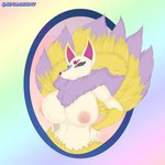 Rating: q
ID: 5345724
Date: 2025-02-01 22:06:11 -0500
Status: active
Score: 24
1:1 9_tails absurd_res anthro asian_mythology bandai_namco big_breasts black_sclera breasts canid east_asian_mythology female fur hi_res japanese_mythology keptpack769 kyubi_(yo-kai_watch) level-5 mammal multi_tail mythology nipples purple_body purple_fur solo studio_natsune tail white_body white_fur yellow_body yellow_fur yllow_eyes yo-kai_watch yokai post #5345724