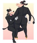 absurd_res anthro bedroom_eyes big_butt blush boolishclara bovid bovine butt canid canine canis cattle clarabelle_cow clothing disney domestic_dog female footwear goofy_(disney) hand_on_butt hi_res high_heels male mammal narrowed_eyes pose seductive shoes smile thick_thighs