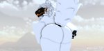 3d_(artwork) anthro bent_over big_butt butt digital_media_(artwork) fluffy fluffy_tail hair hand_on_butt hi_res looking_back machine male nude protogen protogen_visor roblox robloxian solo tail thick_thighs totallynotkilla white_body white_hair