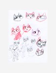 badgercat beastly_crimes beastly_crimes_(2024) biped border bottomwear clothing concept_art domestic_cat expression_sheet eyes_closed felid feline felis hi_res mammal official_art open_mouth pants sad shirt simple_background sketch solo topwear unknown_artist white_background white_border