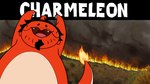 16:9 beard black_hair charmeleon ergomancy facial_hair fire forest generation_1_pokemon hair happy hi_res julian_marcel male nintendo oney_plays plant pokemon pokemon_(species) smoke solo tree widescreen