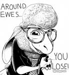 anthro antisemitism bovid bracelet caprine clothed clothing creepy dawn_bellwether disney domestic_sheep eyewear female fur glasses grin half-closed_eyes happy_merchant hooves jewelry jewish mammal meme monochrome narrowed_eyes parody propaganda racism religion sheep simple_background smile solo teeth text unknown_artist white_background wool_(fur) zootopia